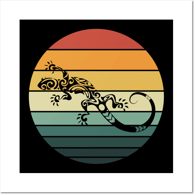 Retro 80s Tropical Sun Vaporwave Summer Curly Lizard Wall Art by iZiets